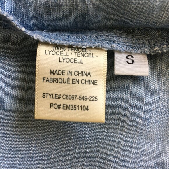 CLOTH & STONE Anthropologie Blue High Low Fringe Hem Chambray Button Shirt Dress - Picture 3 of 16